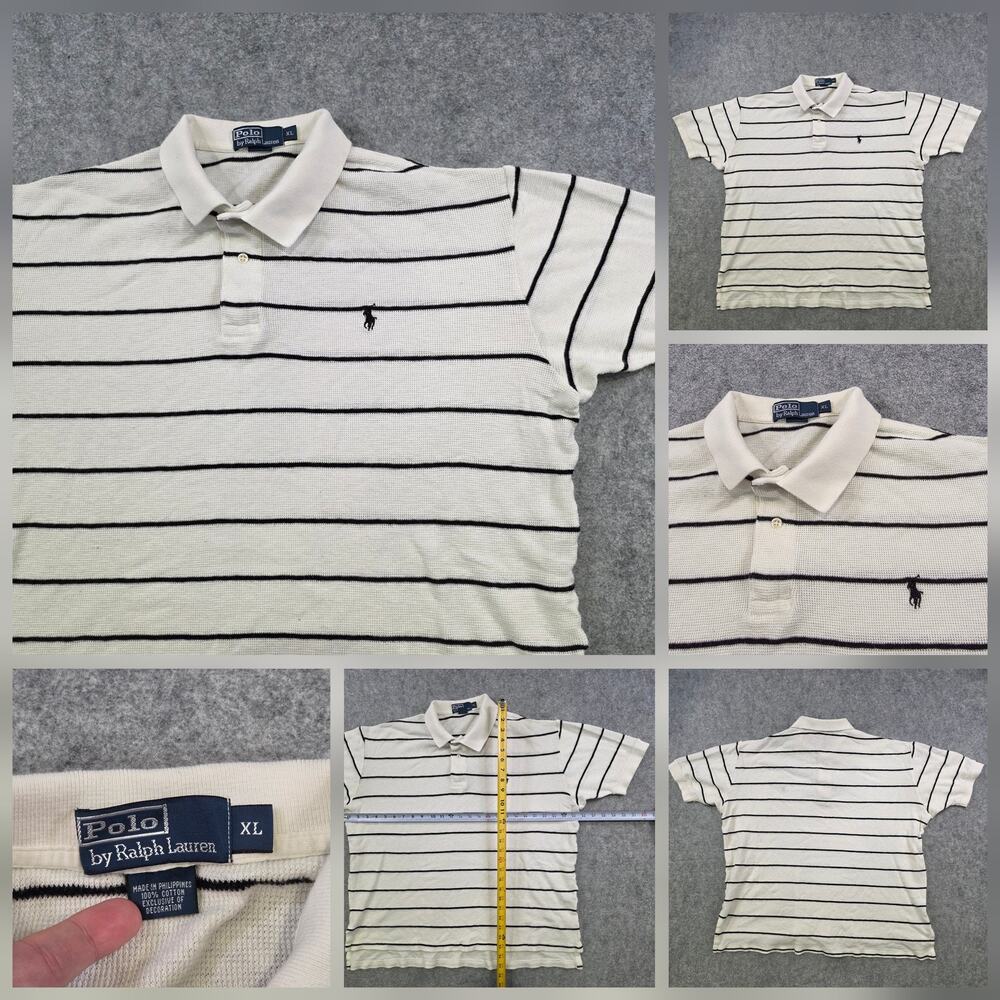 Polo Ralph Lauren T Shirt‎ Mens XL White Striped Cotton Short Sleeve Pony Logo